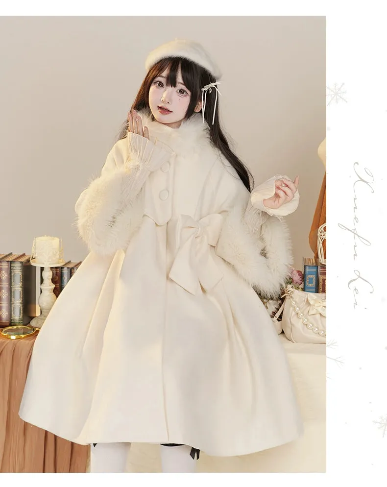 Urtto~Snowflake~Elegant Winter Lolita Thick Coat Fur Collar and Cuffs