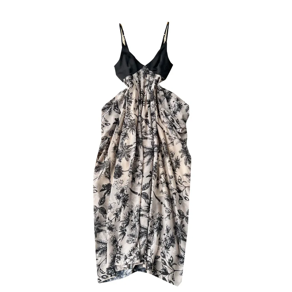 V-neck Backless Ink Painting Slip Dress