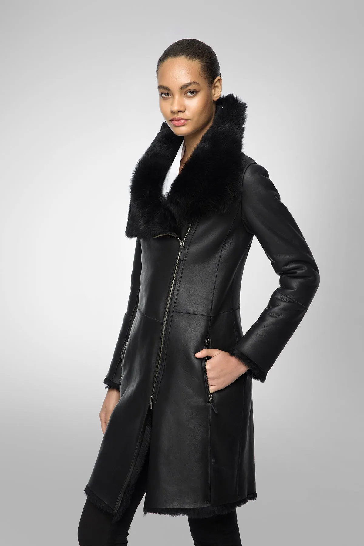 Valerie - Black Shearling Coat