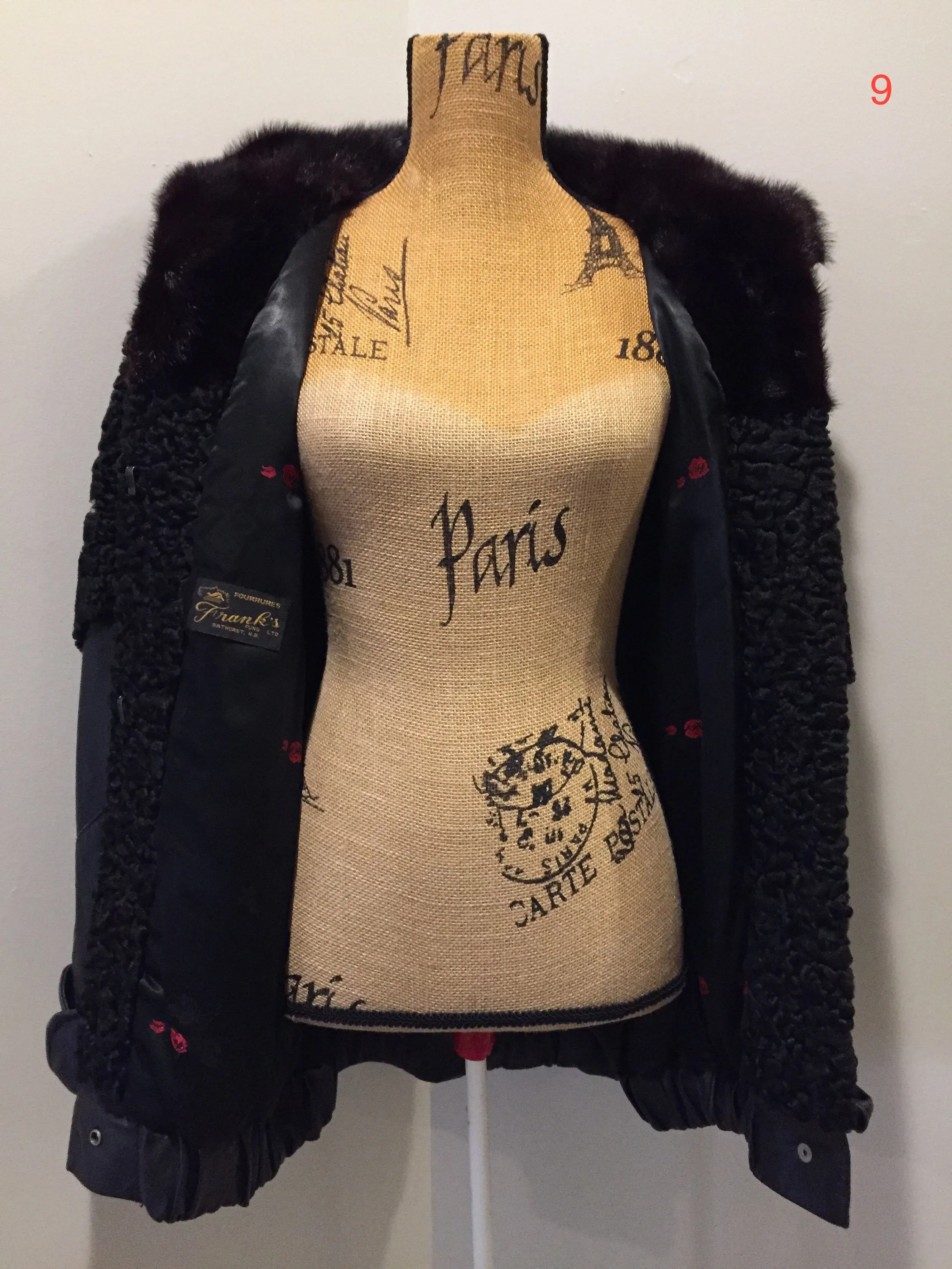 Vintage Black "Frank Furs" 1980's Persian Lamb and Leather Jacket with Fur Collar, Made in Canada