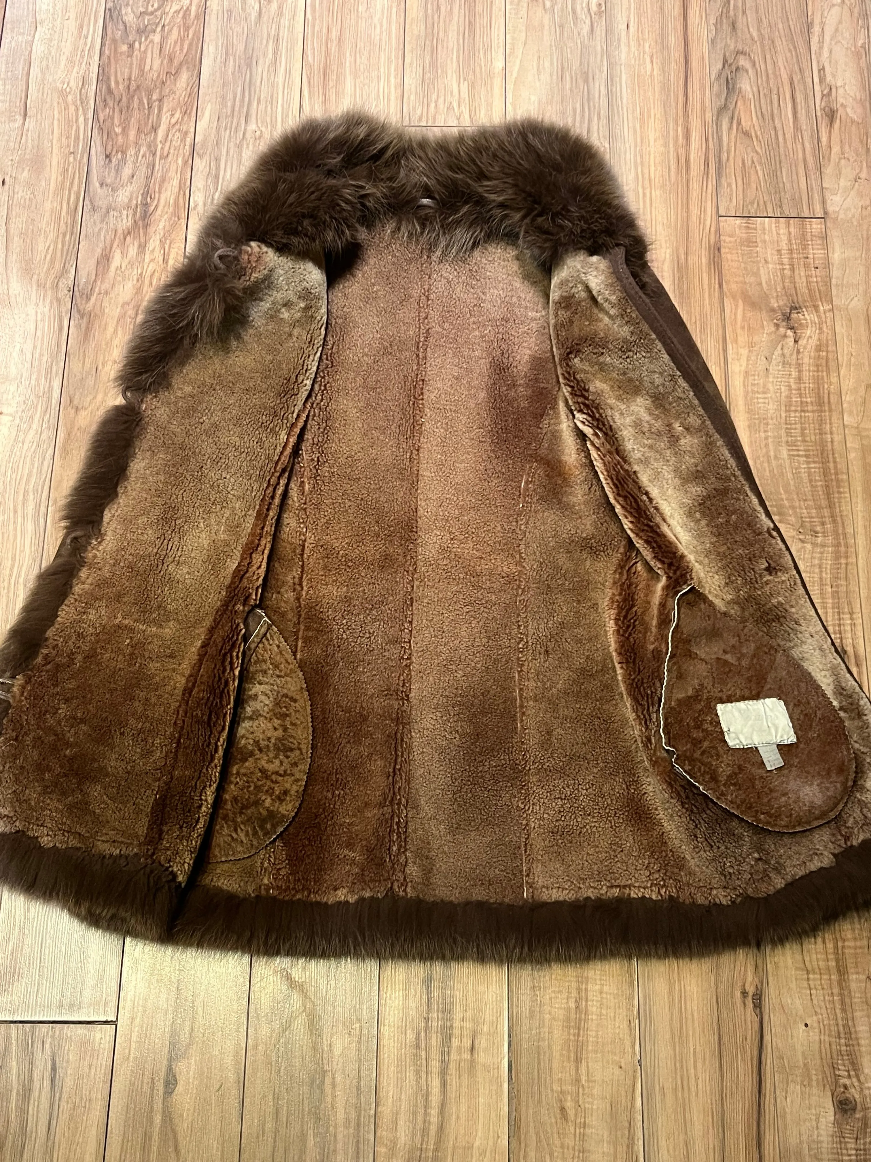 Vintage Bozena Hand-Made Brown Shearling Coat with Fur Trim, Size Medium