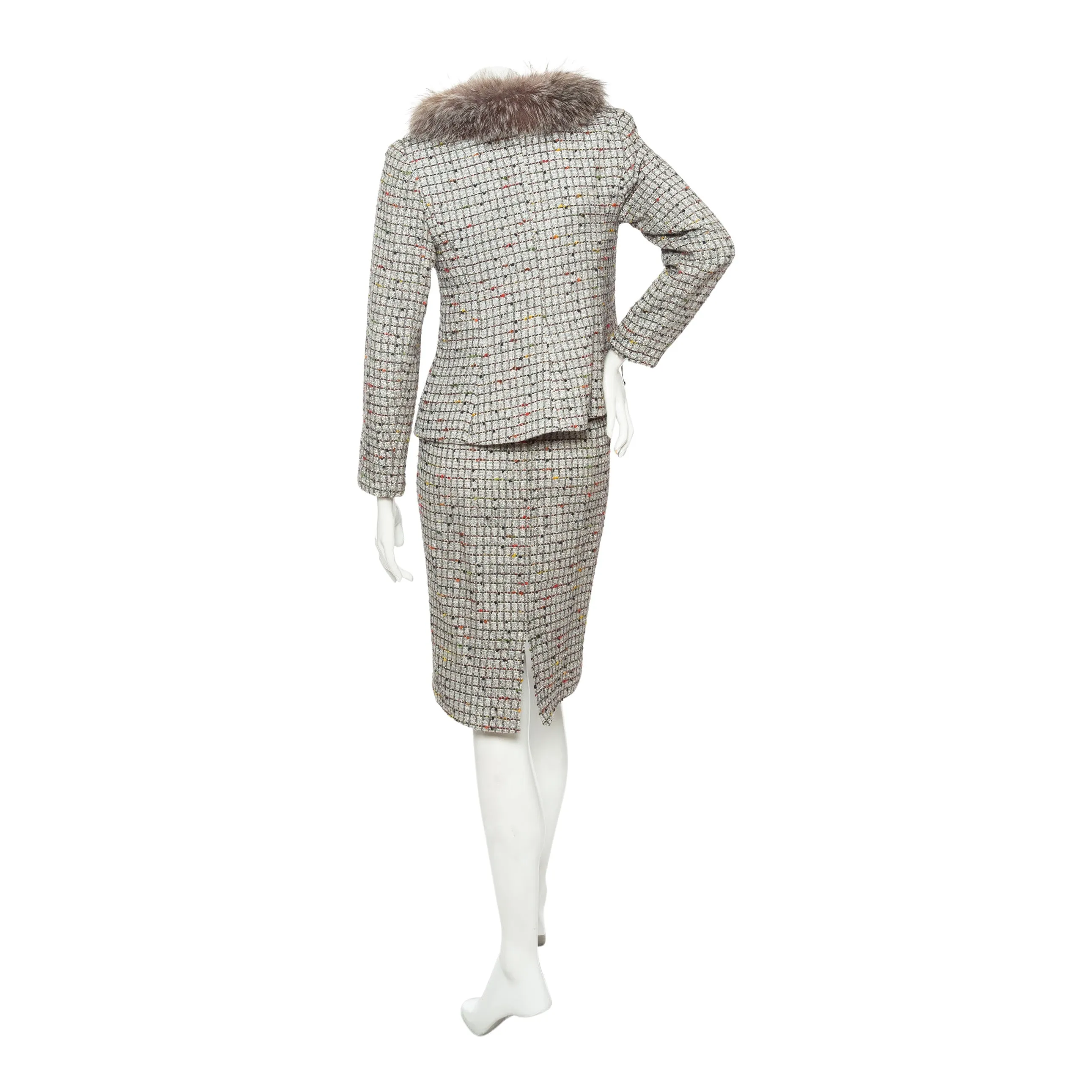 Vintage Silver Lurex Fur Collared Skirt Suit