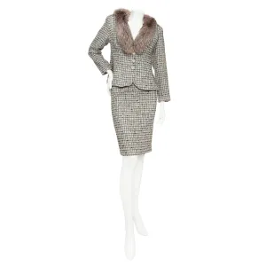 Vintage Silver Lurex Fur Collared Skirt Suit