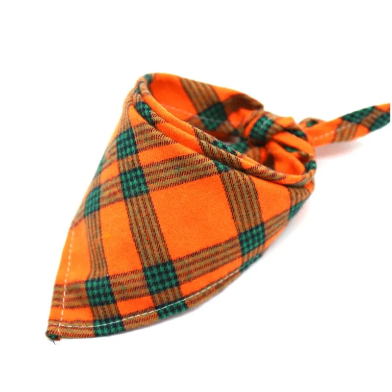 Washable Plaid Cotton Bandana For Dogs Cats