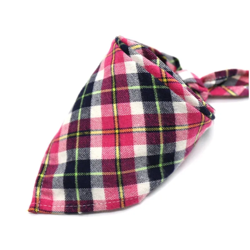 Washable Plaid Cotton Bandana For Dogs Cats