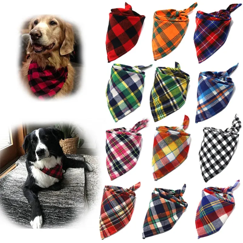 Washable Plaid Cotton Bandana For Dogs Cats