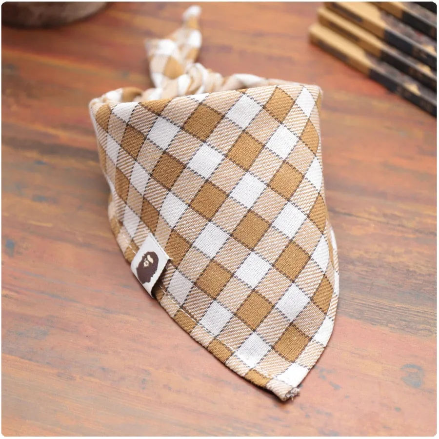 Washable Plaid Cotton Bandana For Dogs Cats