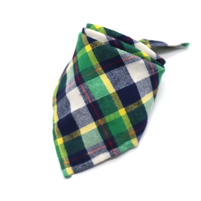 Washable Plaid Cotton Bandana For Dogs Cats