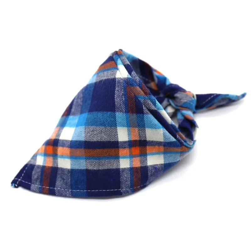 Washable Plaid Cotton Bandana For Dogs Cats