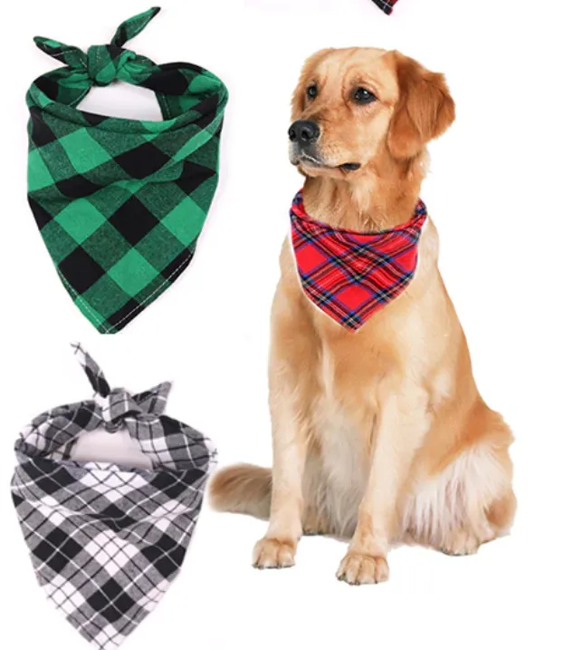 Washable Plaid Cotton Bandana For Dogs Cats