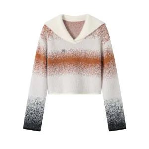 White Collar Color Fading Faux Fur Sweater