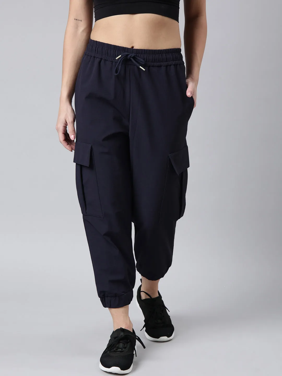 Women Solid Slim Fit Navy Blue Joggers Track Pant