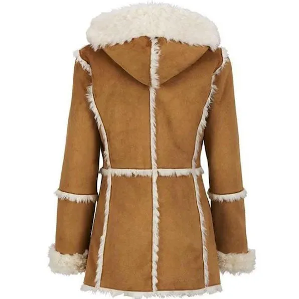 Women Suede Leather Shearling Fur Overcoat