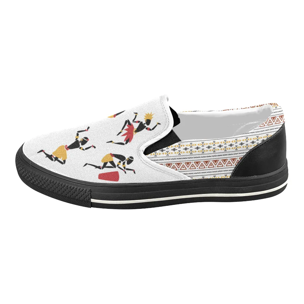 Women's Dancing Silhouette Tribal Print Slip-on Canvas Shoes