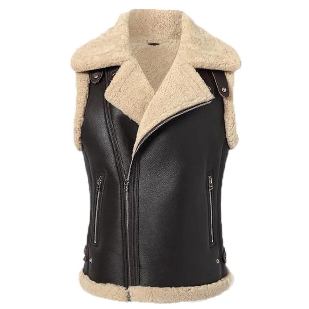 Womens Dark Brown Shearling Leather Vest