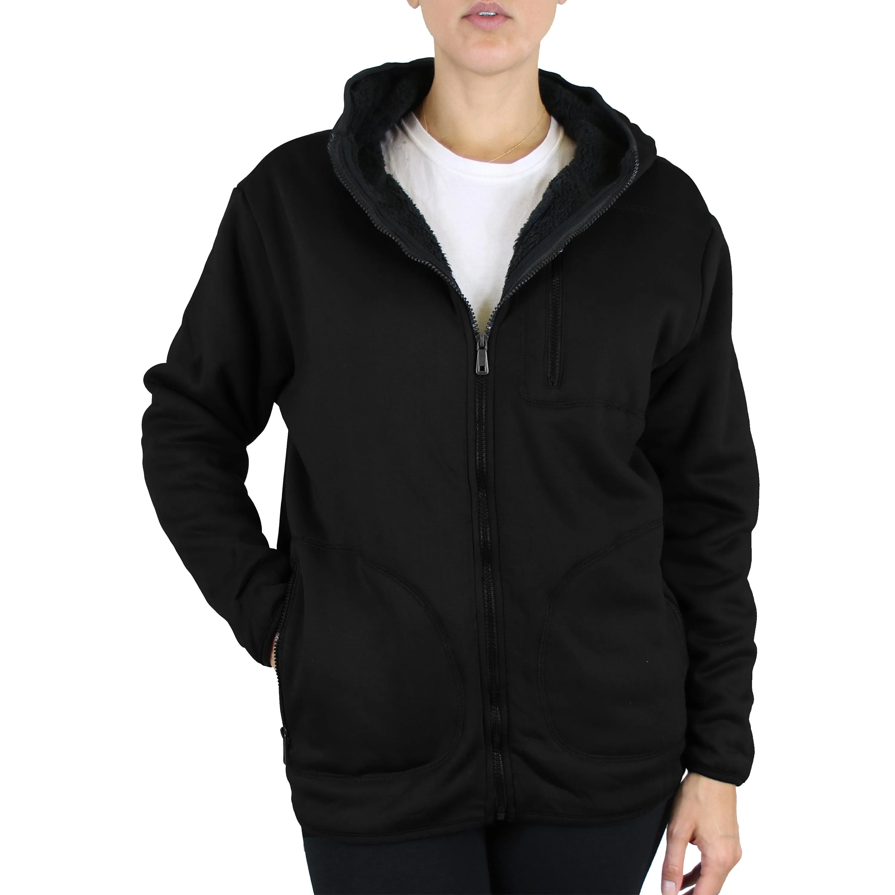 Women's Loose Fit Tech Sherpa Fleece-Lined Zip Hoodie With Chest Pocket