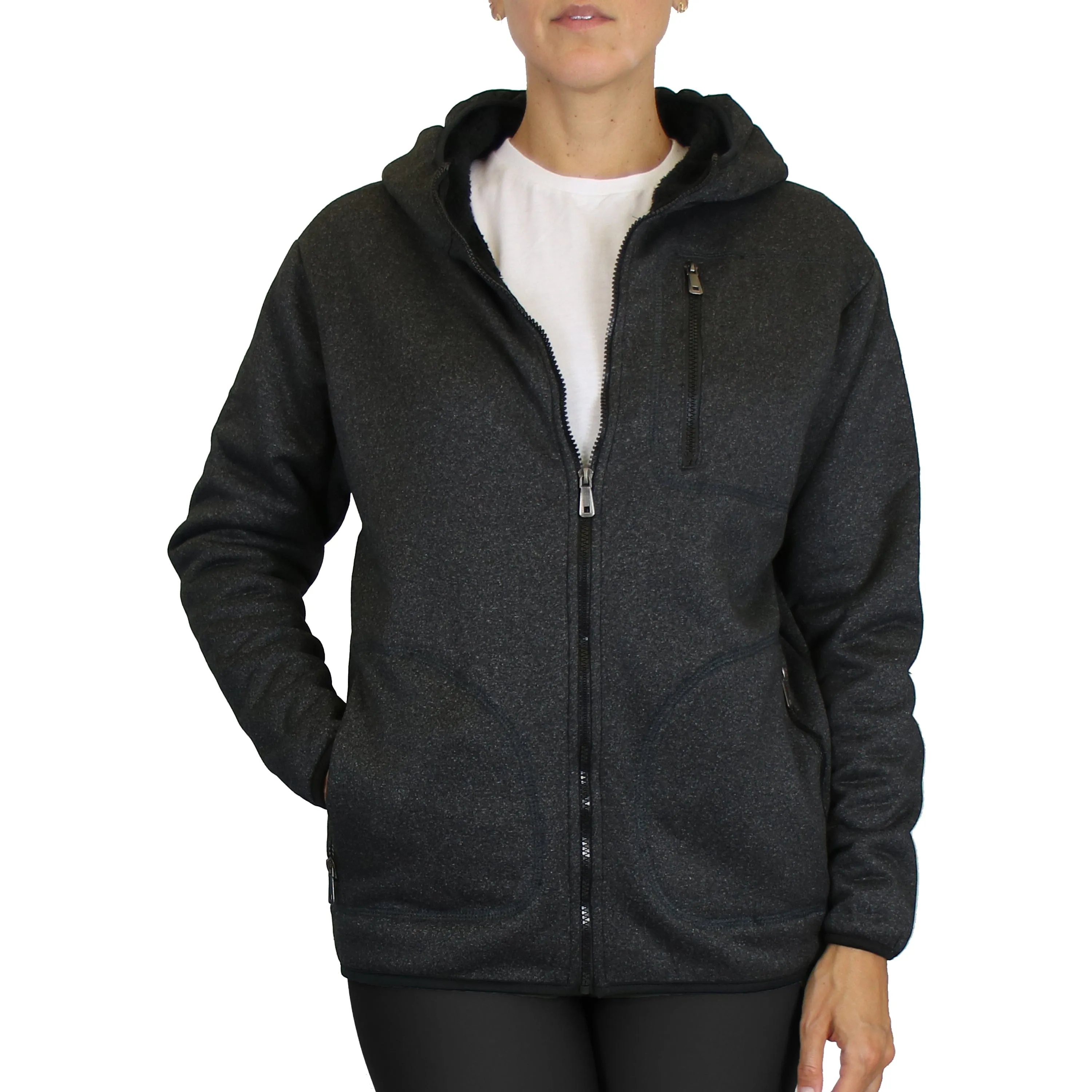 Women's Loose Fit Tech Sherpa Fleece-Lined Zip Hoodie With Chest Pocket