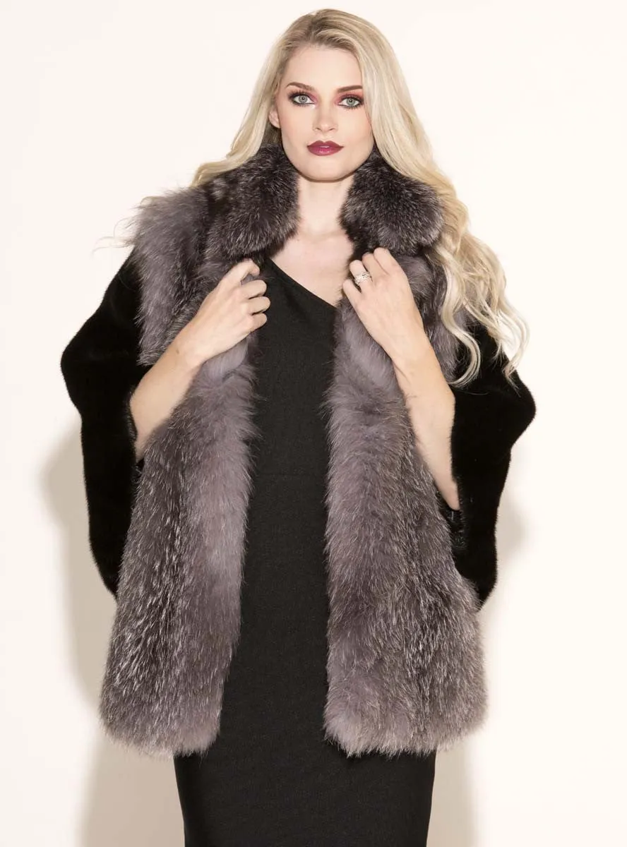 Women's Mink Fur Cape with Fox Fur