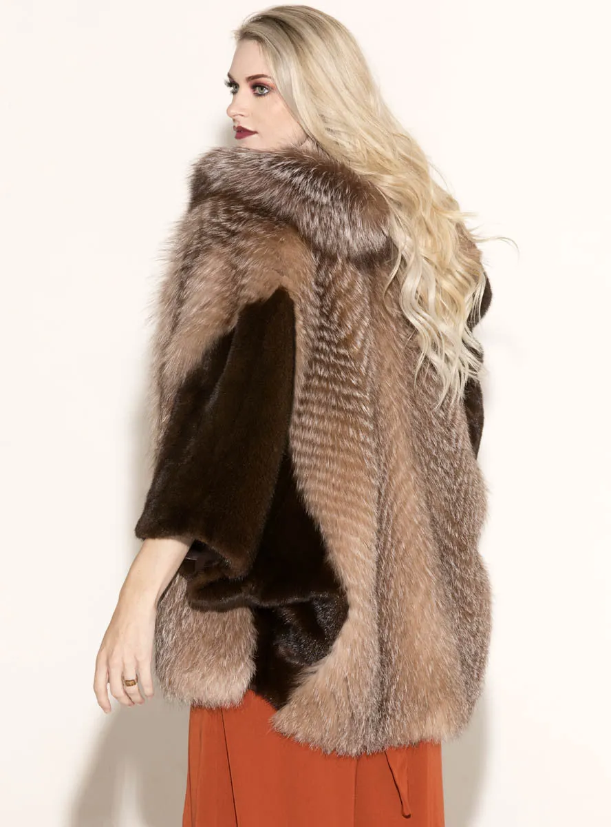 Women's Mink Fur Cape with Fox Fur