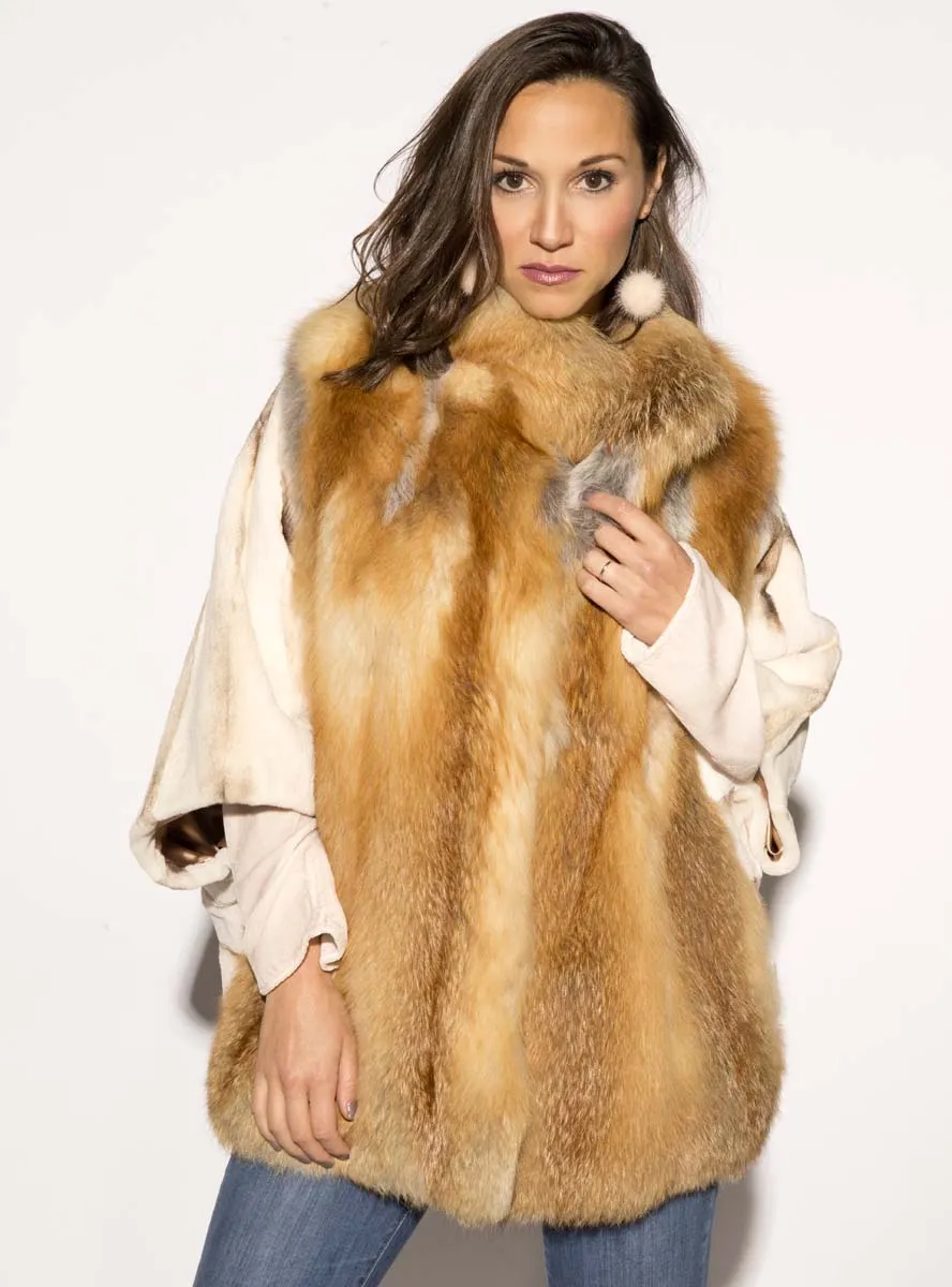 Women's Mink Fur Cape with Fox Fur