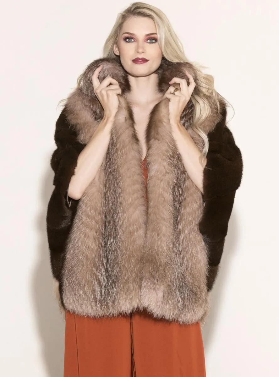 Women's Mink Fur Cape with Fox Fur