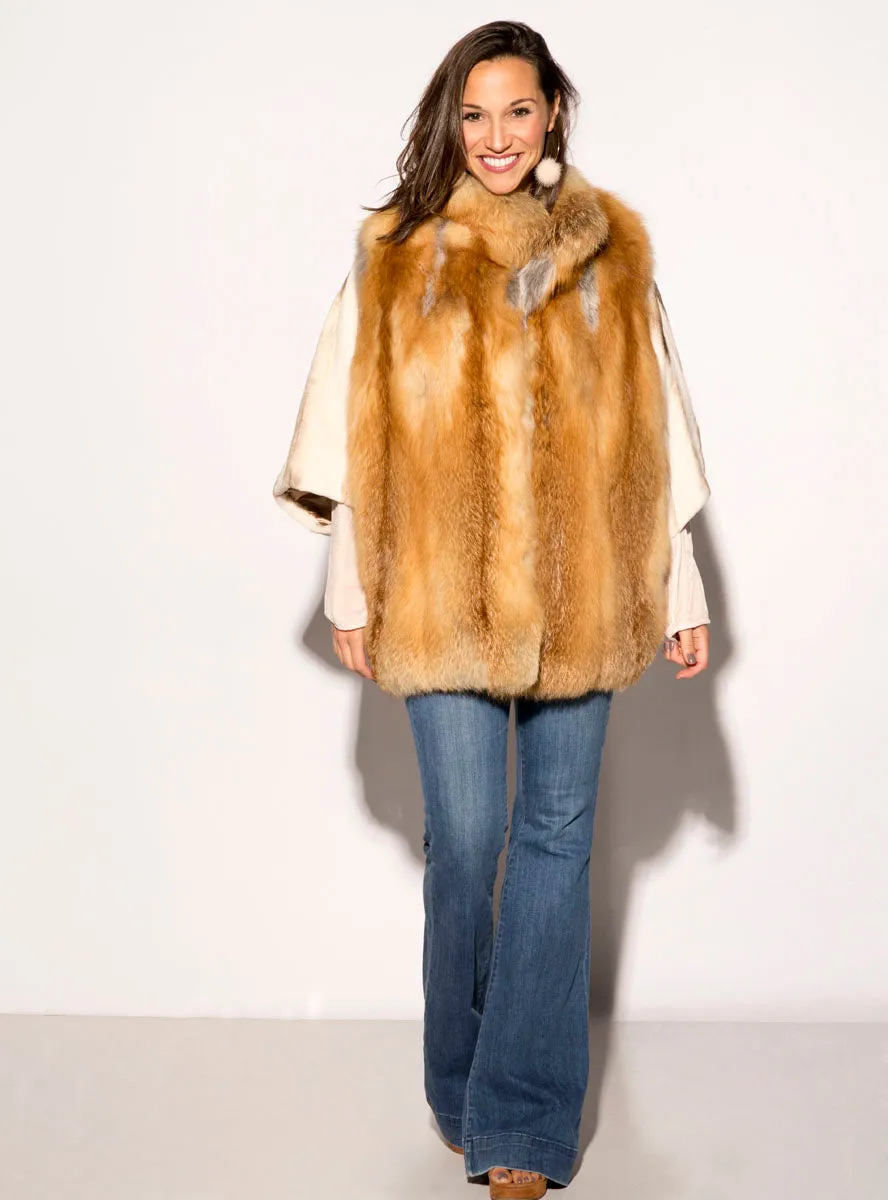 Women's Mink Fur Cape with Fox Fur