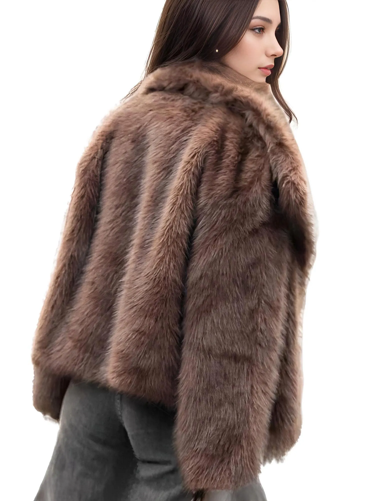 Women's Retro Oversized Collar Faux Fur Coat Winter Thick Warm Solid Color Furry Jacket Female High Street Outerwear