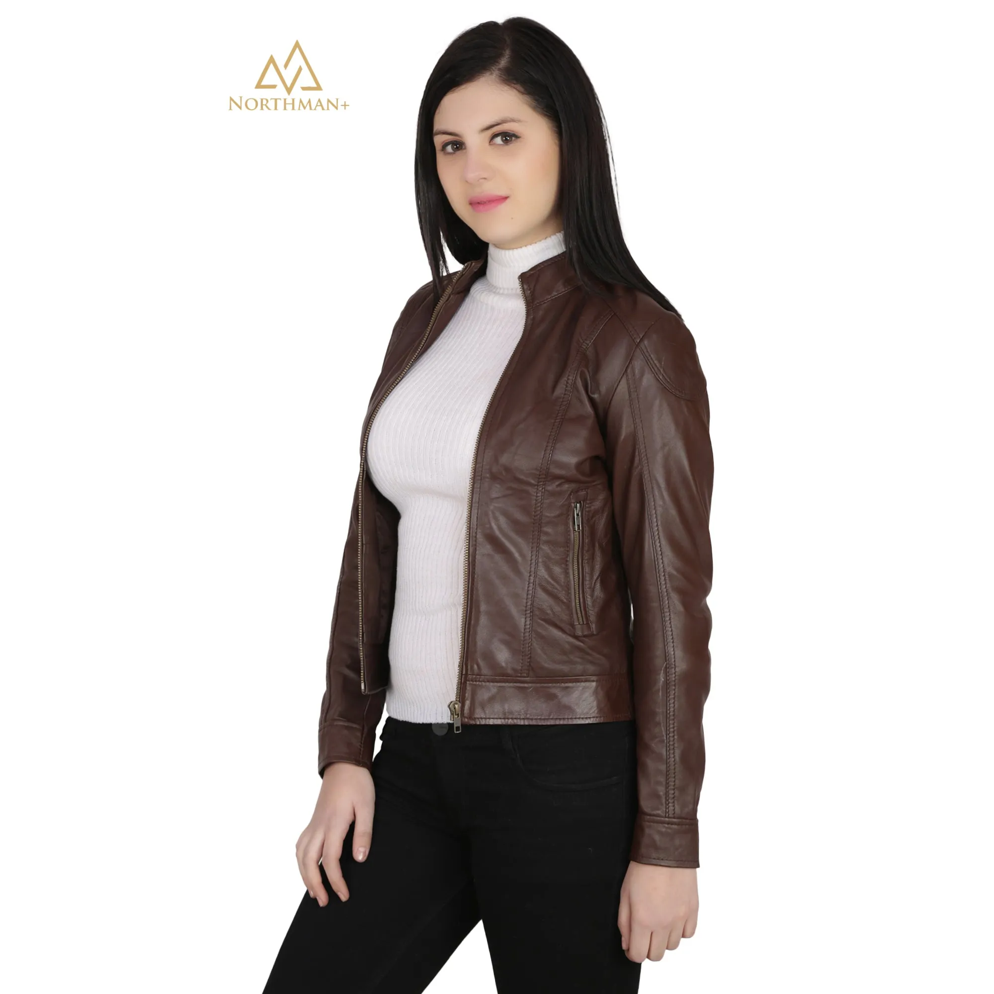 Women's Slim Fit Brown Leather jacket for Women : The Simple Brown