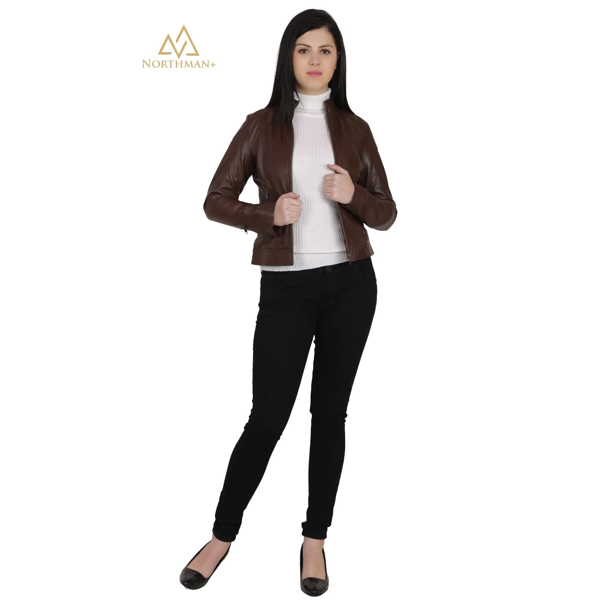 Women's Slim Fit Brown Leather jacket for Women : The Simple Brown