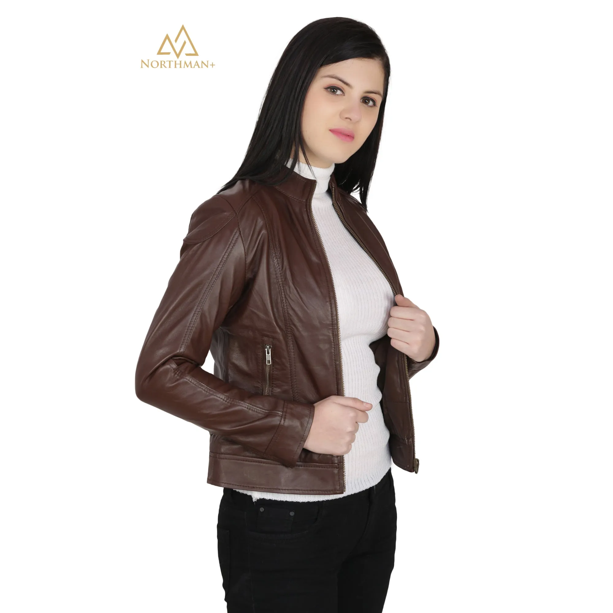 Women's Slim Fit Brown Leather jacket for Women : The Simple Brown