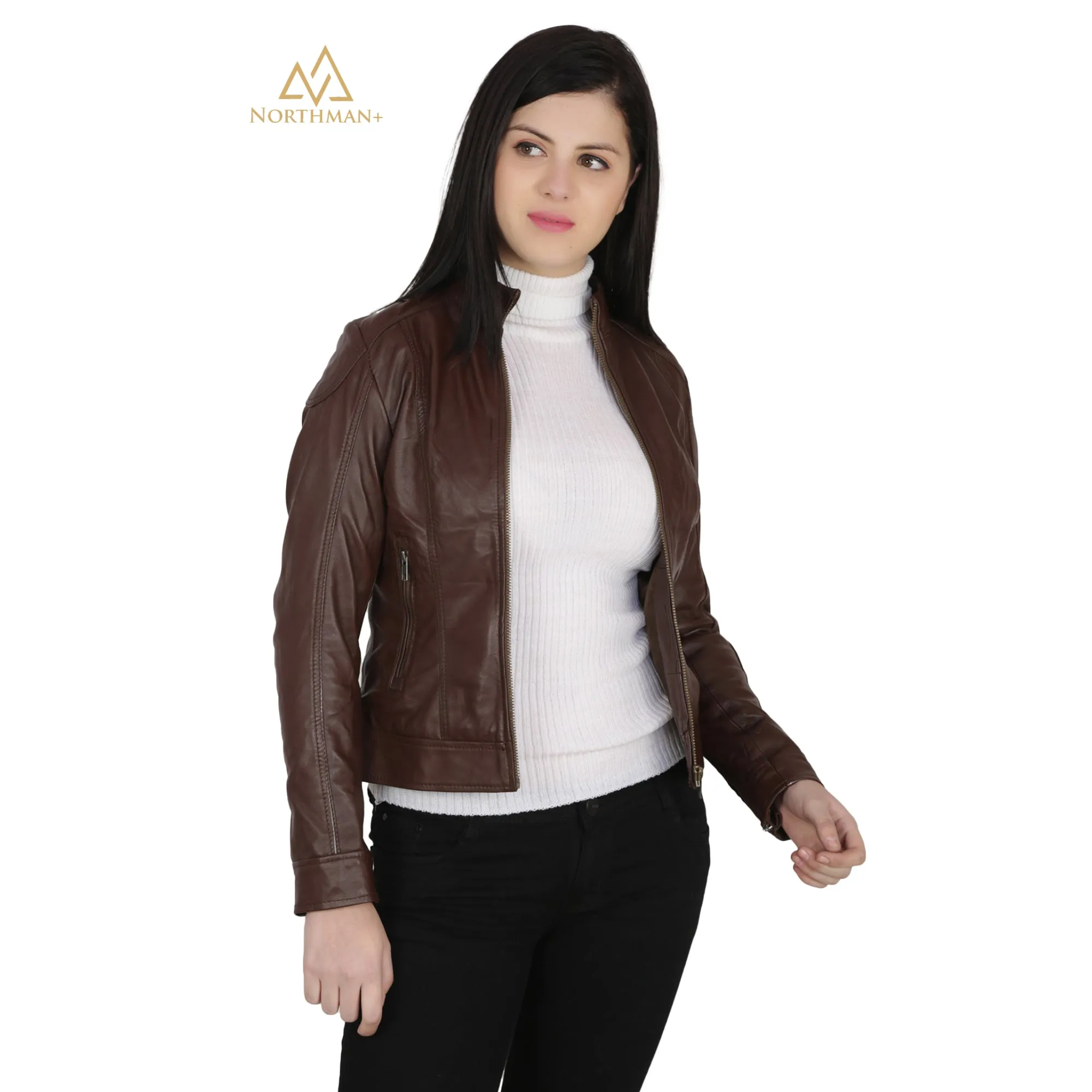 Women's Slim Fit Brown Leather jacket for Women : The Simple Brown