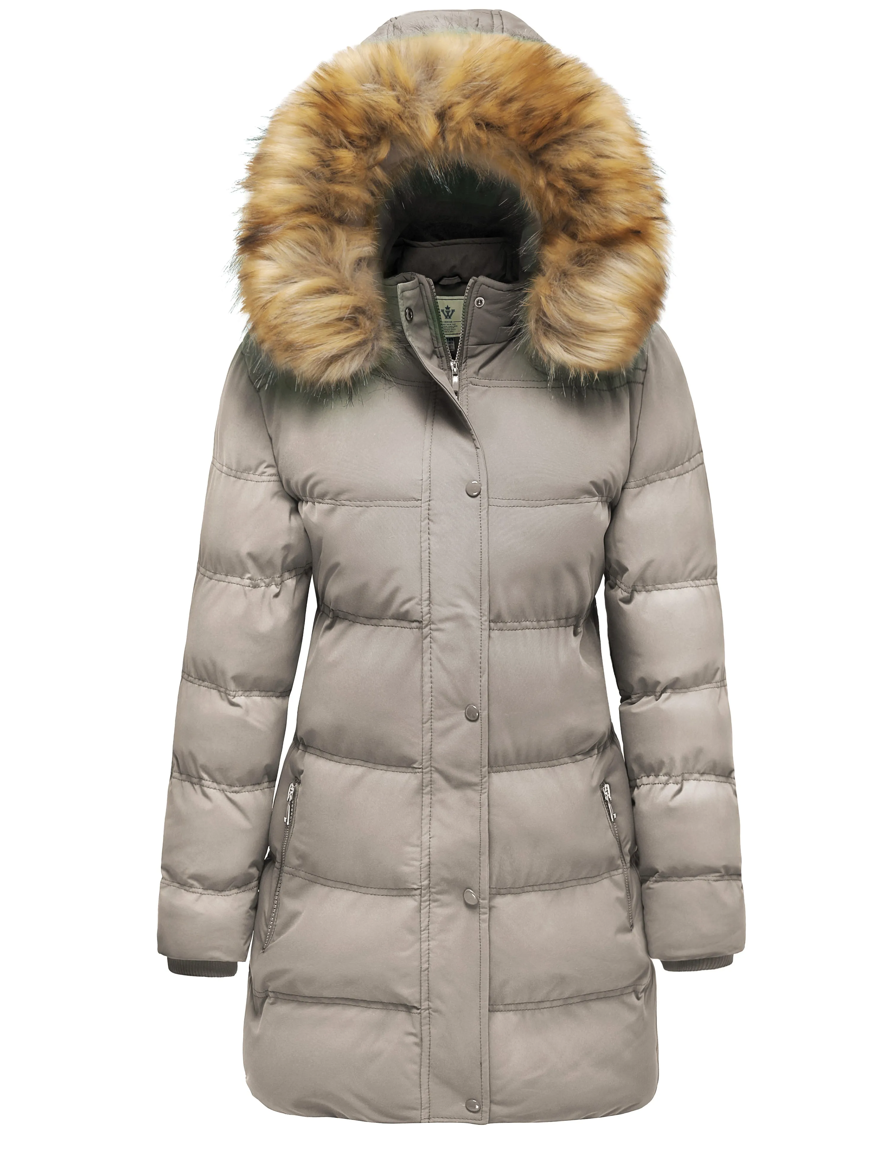 Women's Winter Long Puffer Coat Parka Jacket with Faux Fur Removable Hood