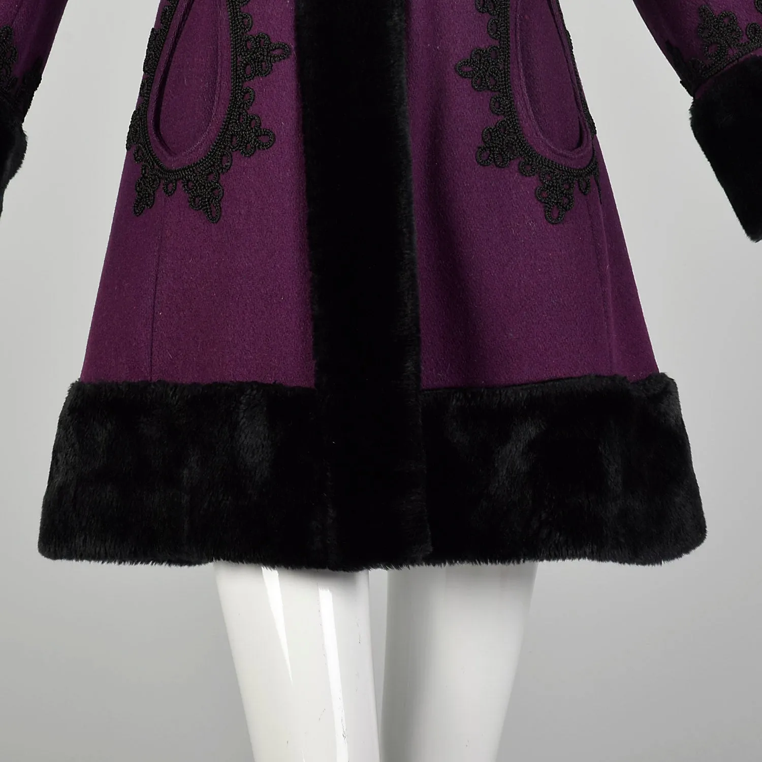 XS 1960s Purple Princess Coat with Faux Fur Trim