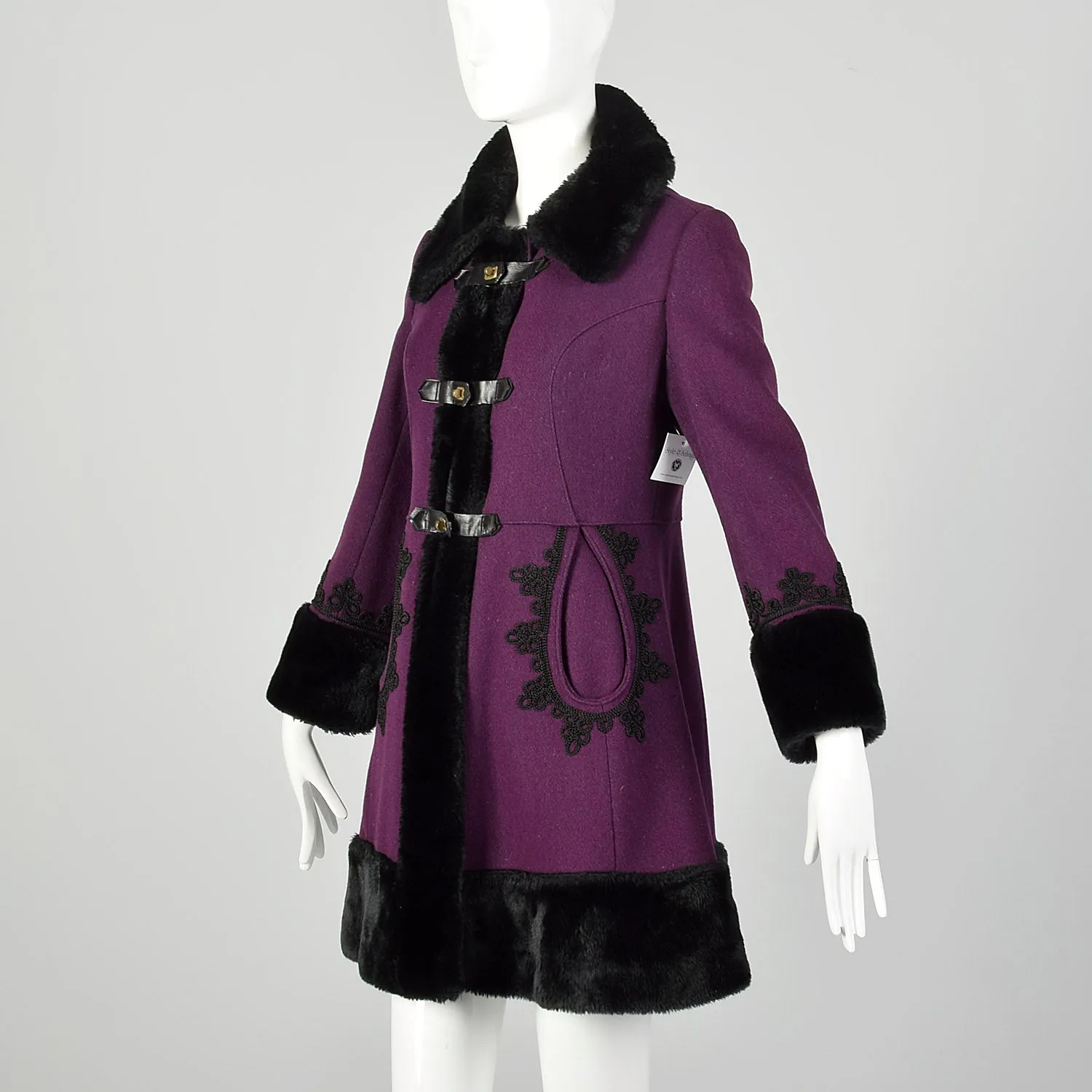 XS 1960s Purple Princess Coat with Faux Fur Trim