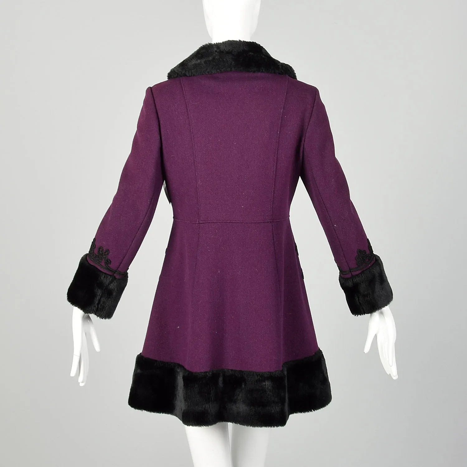 XS 1960s Purple Princess Coat with Faux Fur Trim