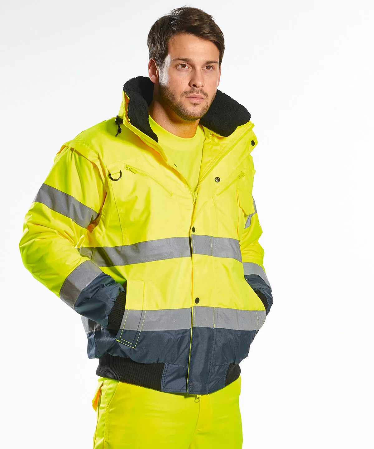 Yellow/Navy - Hi-vis contrast bomber jacket (C465)