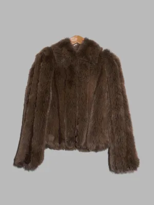 Yoshiki Hishinuma Peplum brown faux fur and wrinkled polyester jacket - size 2 M