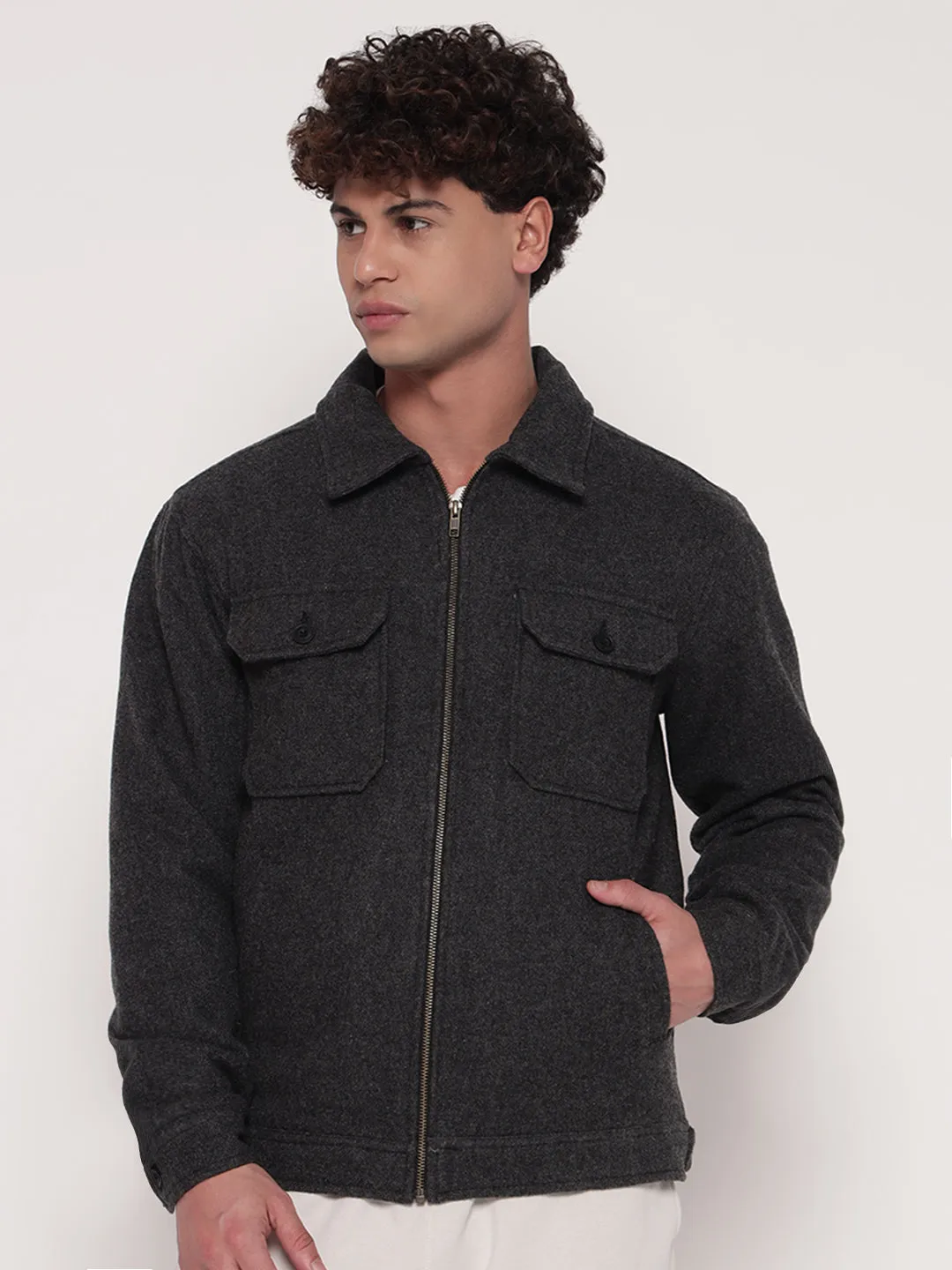 ZIPPER WOOL BLEND JACKET