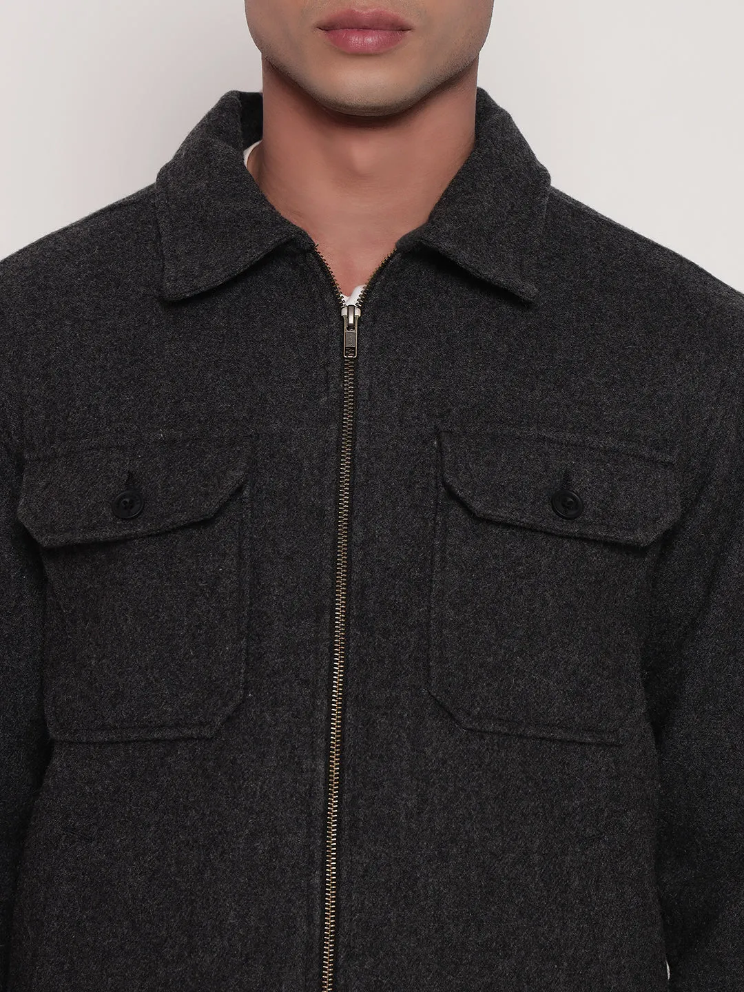 ZIPPER WOOL BLEND JACKET