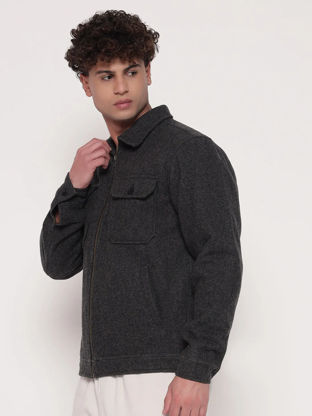 ZIPPER WOOL BLEND JACKET